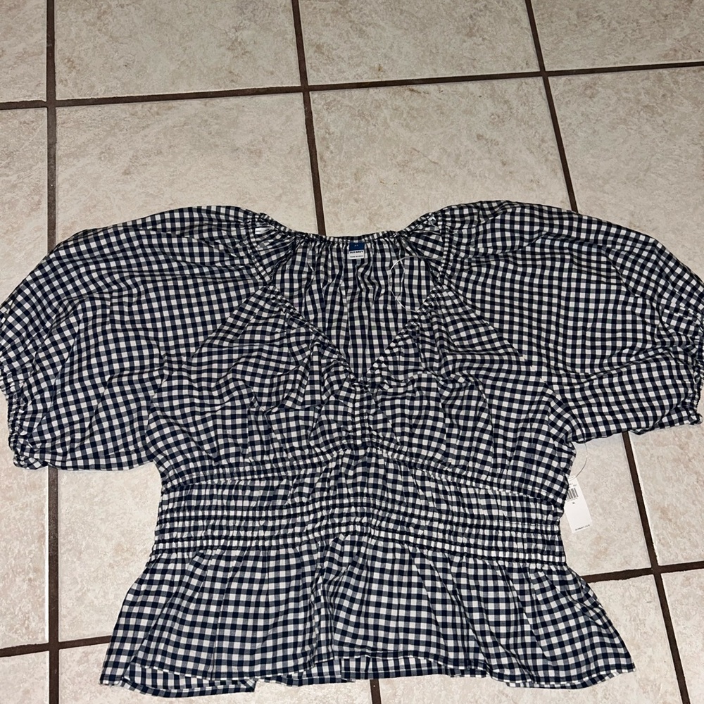 Old Navy Blue and White Checkered Blouse
